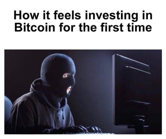 Meme about investing in Bitcoin for the first time