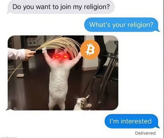 Meme about inviting to the Bitcoin religion