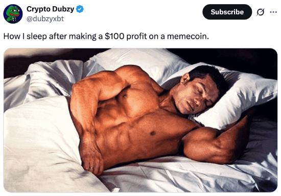 Meme about making $100 on a memecoin