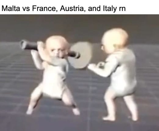 Meme about Malta fighting France, Austria, and Italy