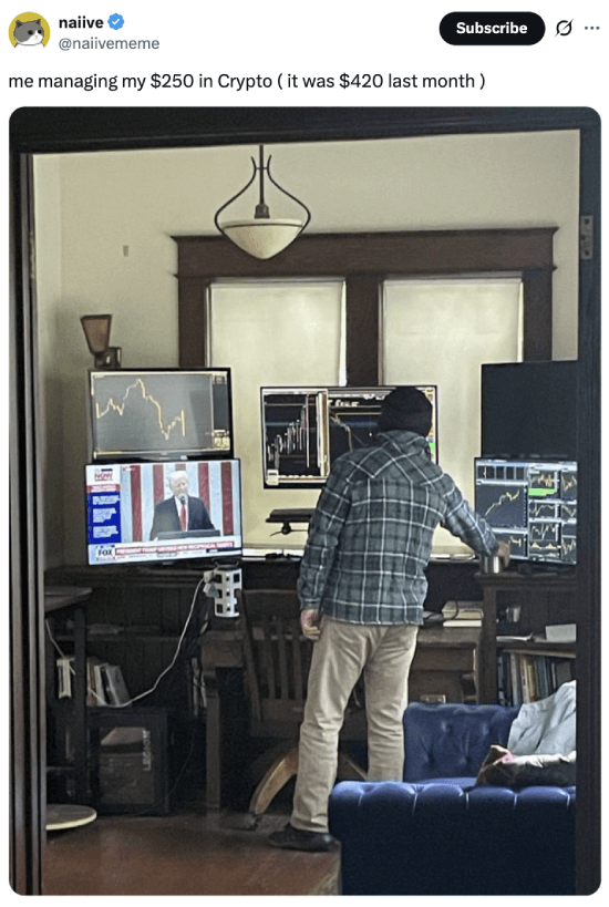 Meme about managing my $250 in crypto