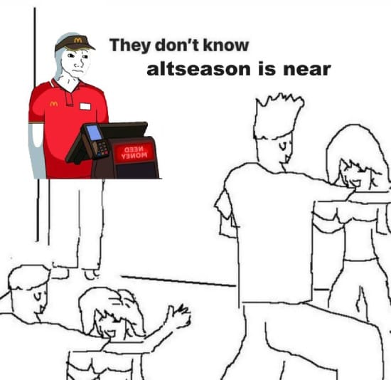 Meme about a McDonald's worker waiting for altseason