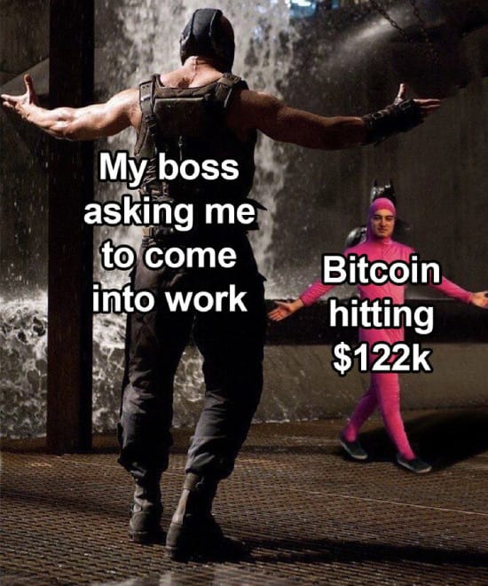 Meme about me vs. my boss when Bitcoin hits $122K