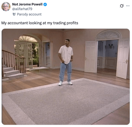 Meme about my accountant looking at my trading profits