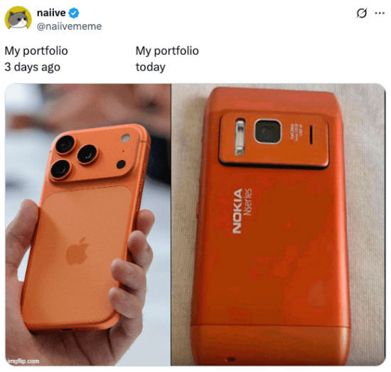 Meme about my portfolio 3 days ago vs today
