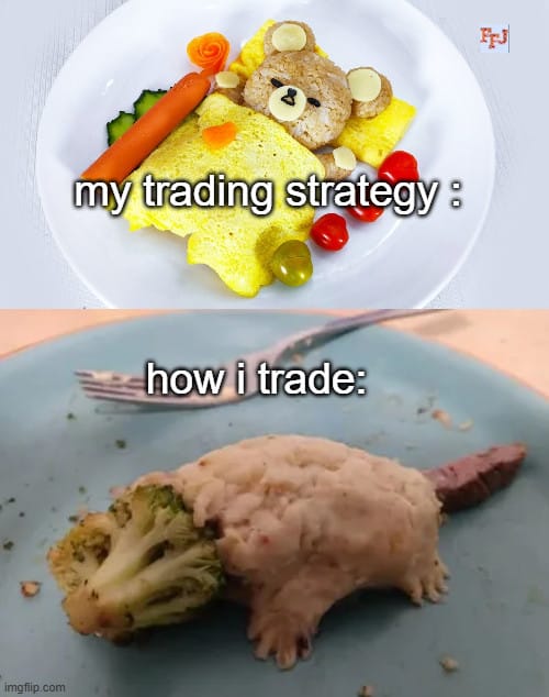 Meme about my trading strategy vs. the actual trade