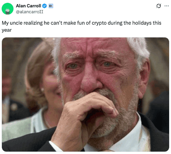 Meme about my uncle realizing he can't make fun of crypto