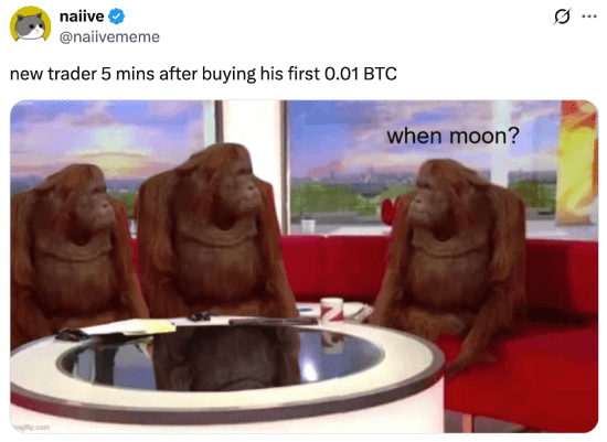 Meme about news traders expecting the moon