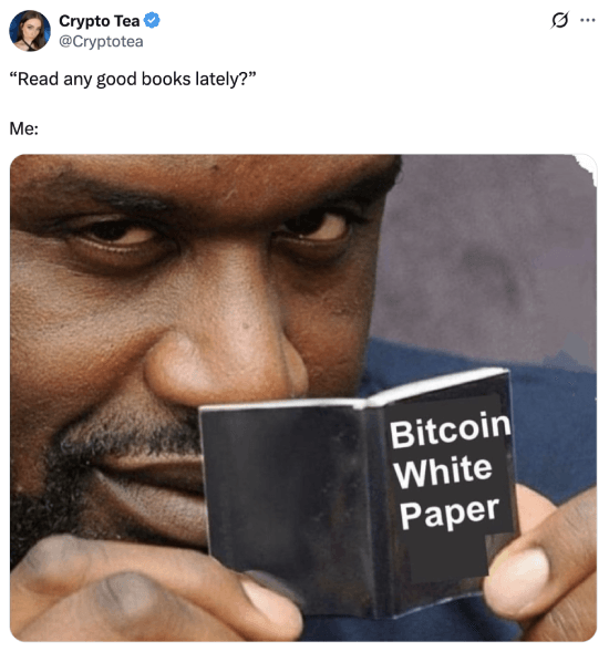 Meme about reading Bitcoin white paper
