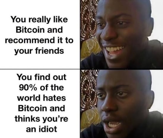 Meme about recommending Bitcoin to nocoiners