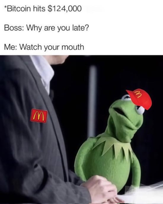 Meme about telling your boss to watch their mouth when BTC hits $124K
