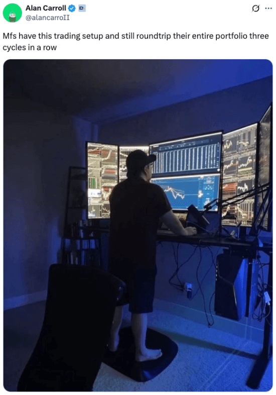 Meme about traders having a wild setup and still roundtripping their portfolio