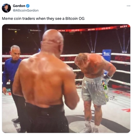 Mike Tyson as Bitcoiner, Jake Paul as memecoiner