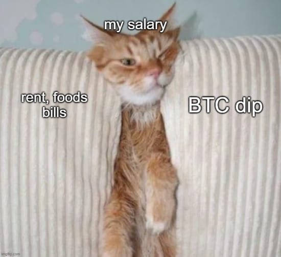 Meme about my salary getting crushed by rent, food, bills, and BTC dip Meme about my salary getting crushed by rent, food, bills, and BTC dip