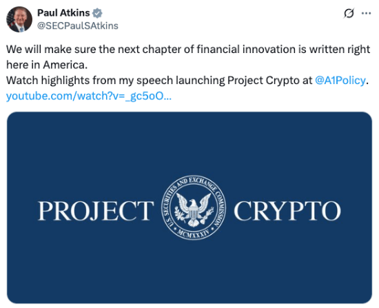 Paul Atkins tweet about Project Crypto
