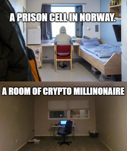 Prison cell in Norway vs crypto millionaire's room
