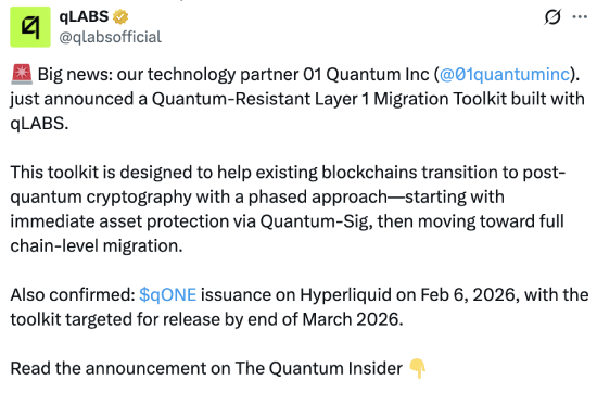qLABS tweet about quantum migration toolkit