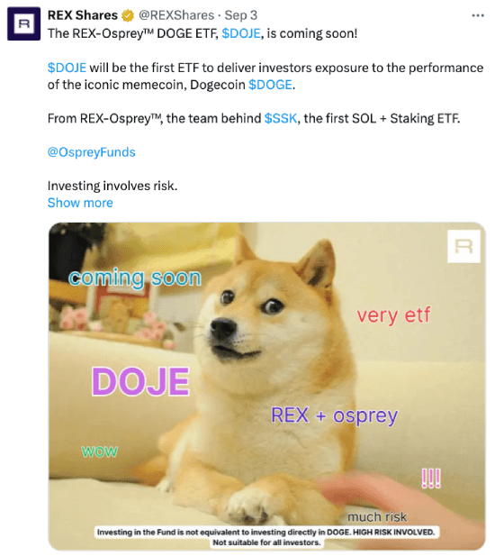 Rex Shares tweet about Dogecoin ETF