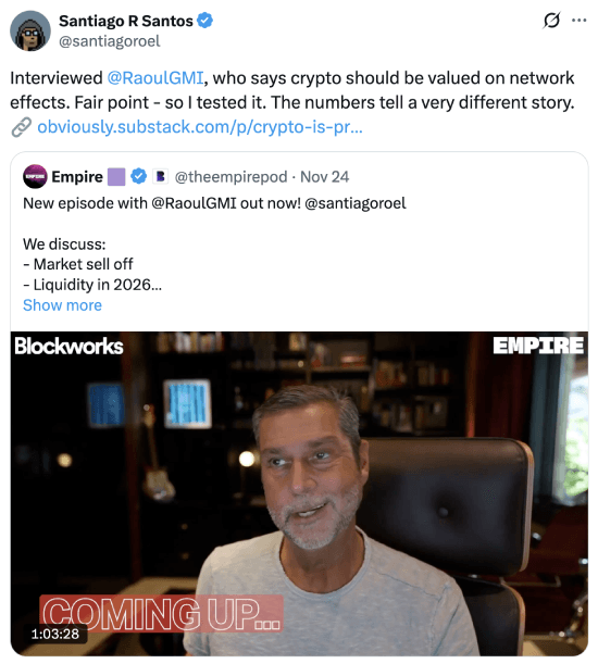 Santiago R Santos tweet about network effects