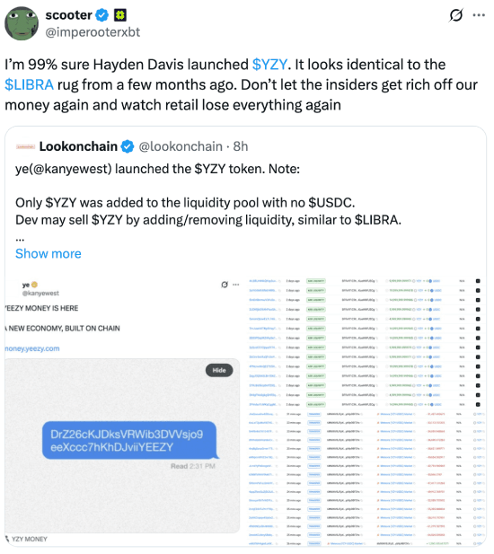 Scooter tweet about the YZY memecoin
