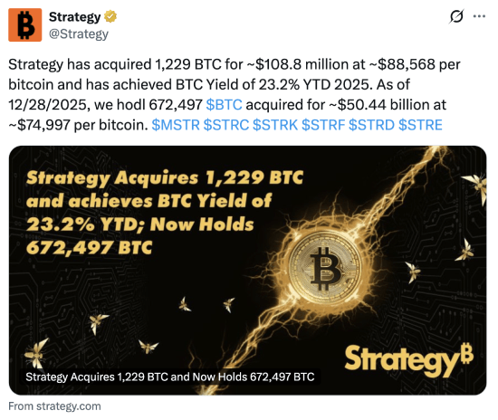 Strategy's tweet about Bitcoin acquisition
