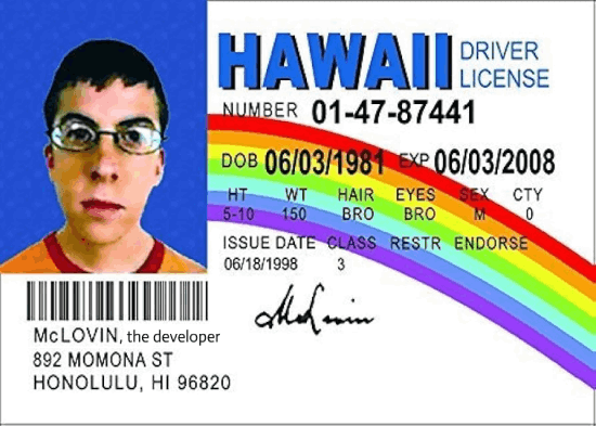 Superbad meme of McLovin's fake ID