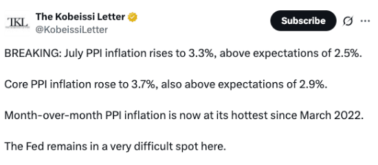 The Kobeissi Letter tweet about PPI, 08-19