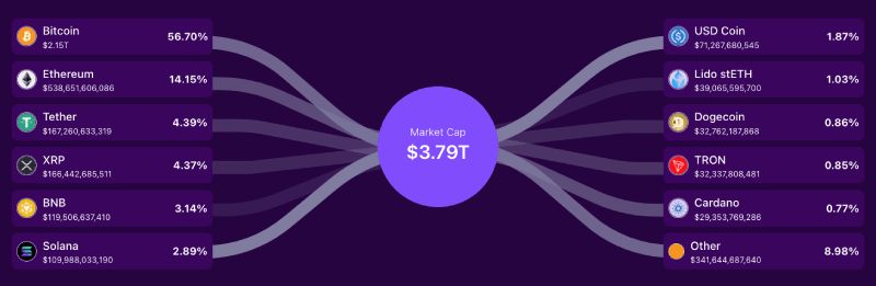 Total crypto market cap by cryptocurrencies: chart from BitDegree, 09-01