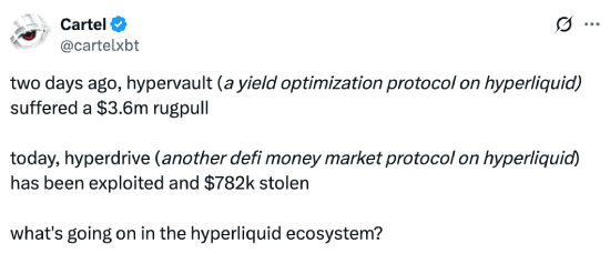 Tweet about Hyperliquid ecosystem hacks