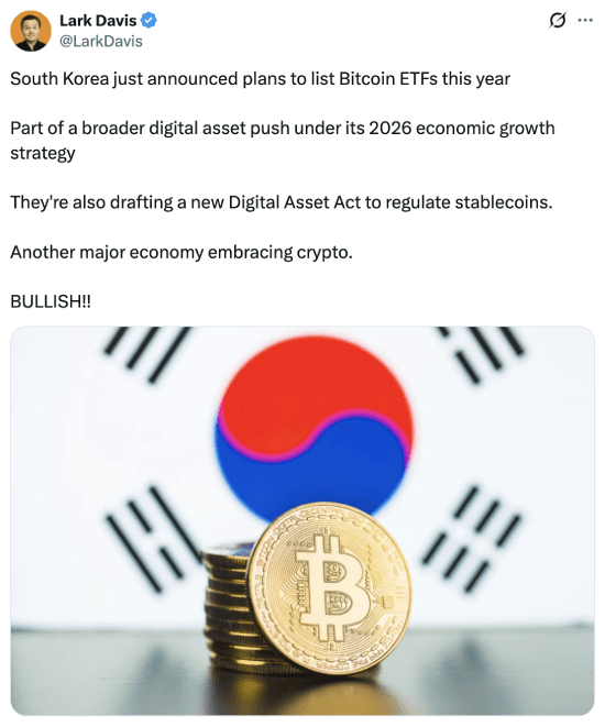 Tweet about South Korea crypto ETFs Tweet about South Korea crypto ETFs