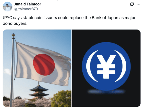 Tweet about stablecoin issuers replacing Bank of Japan