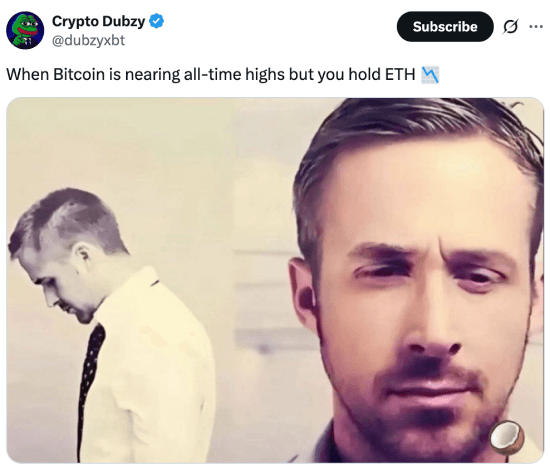 When Bitcoin is nearing ATHs but you hold ETH