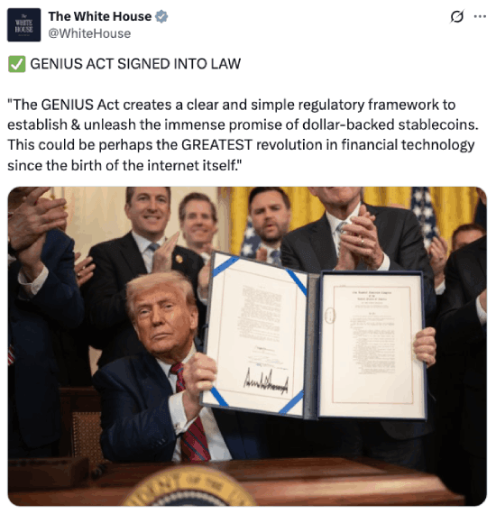 White House tweet about passing the GENIUS Act