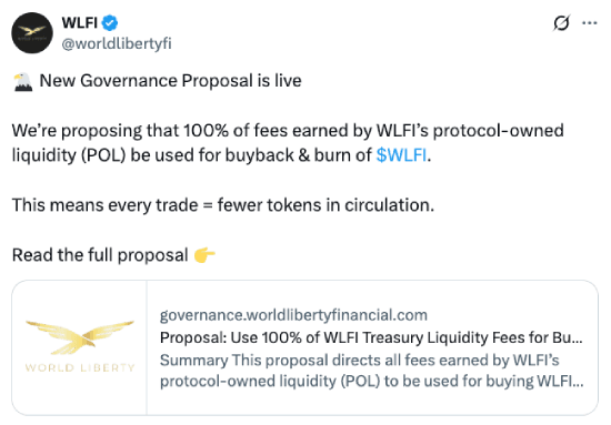 WLFI's tweet about token burn proposal