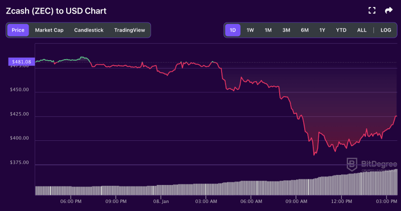 Zcash price chart from BitDegree, 01-08