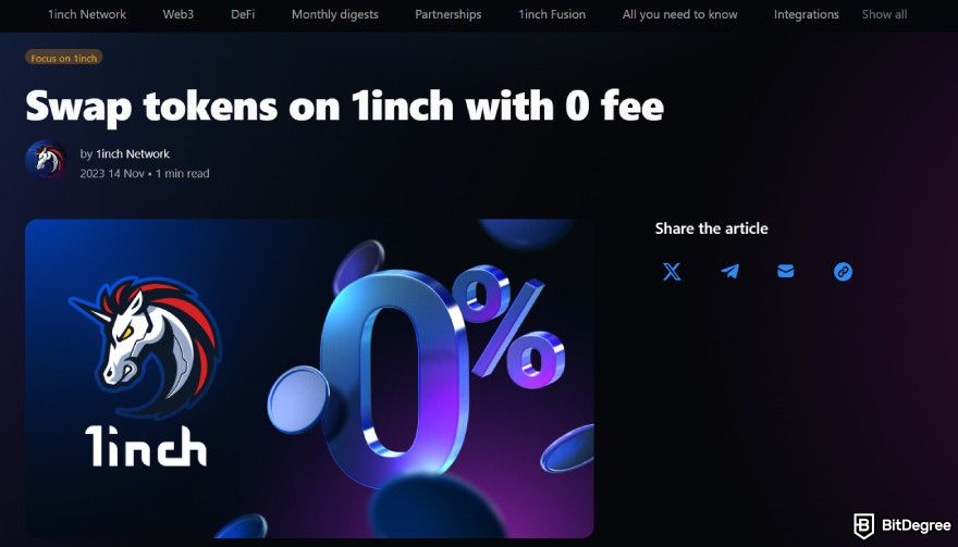 1inch review: swap tokens with 0 fee.