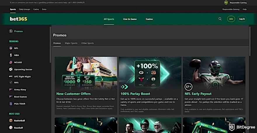 1xBit review: the Bet365 homepage.