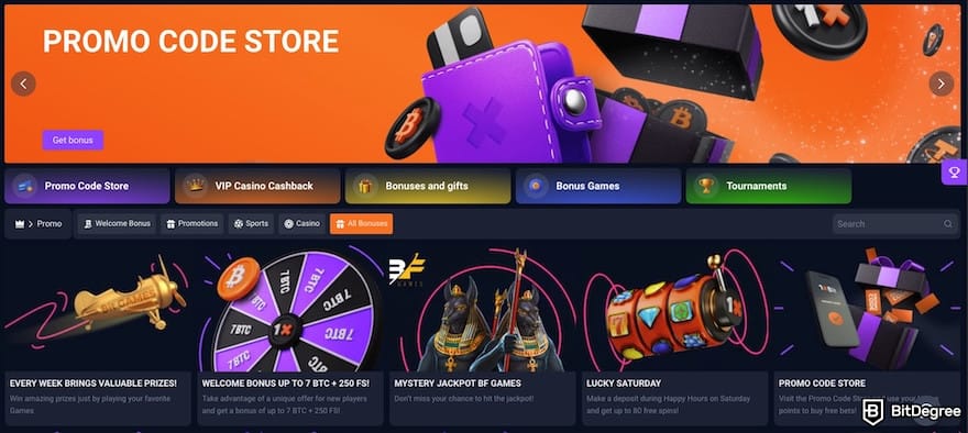 1xBit review: 1xBit's bonus and promo section.