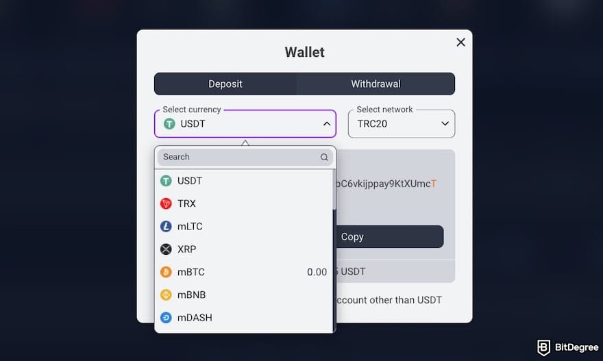 1xBit review: a list of cryptocurrencies for deposits on 1xBit.