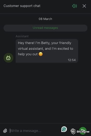 1xBit review: 1xBit's chatbox.