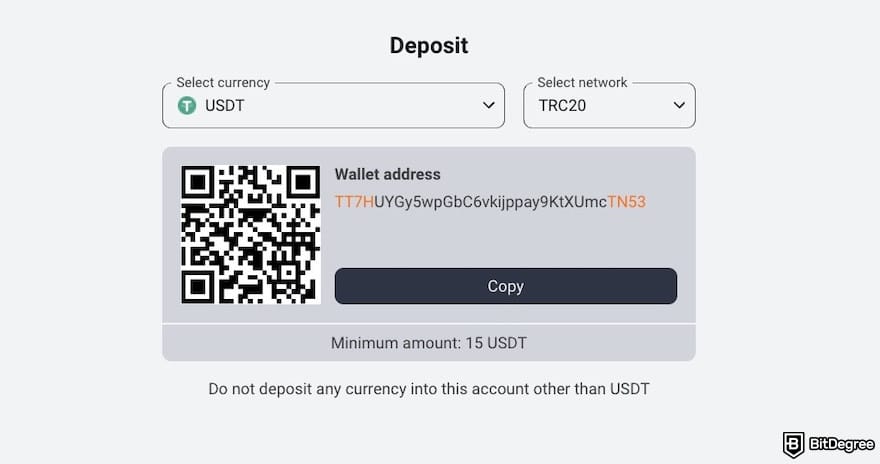 1xBit review: 1xBit's deposit page.