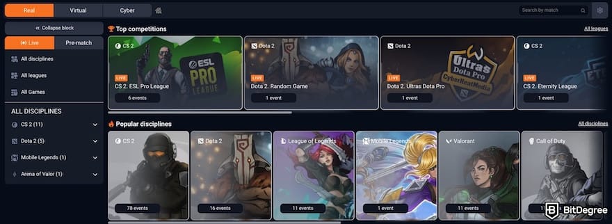 1xBit review: 1xBit's eSports section.