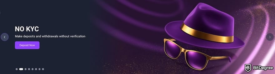 1xBit review: the no-KYC banner on 1xBit's website.