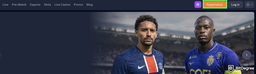 1xBit review: the [Registration] button on 1xBit's website outlined.