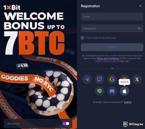 1xBit review: 1xBit's signup page.