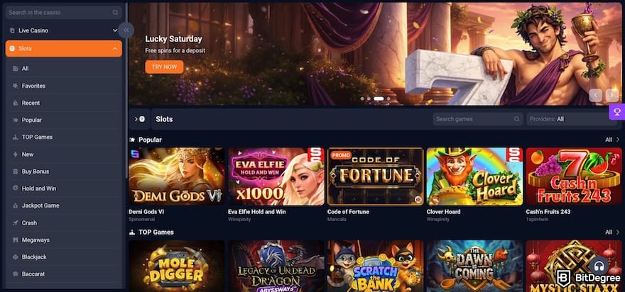 1xBit review: 1xBit's slot section.