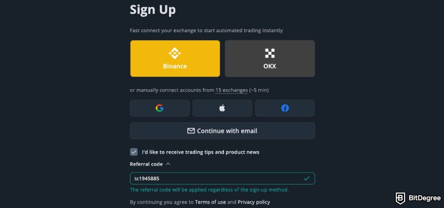 3Commas promo code: 3Commas' sign up page. 3Commas promo code: 3Commas' sign up page.