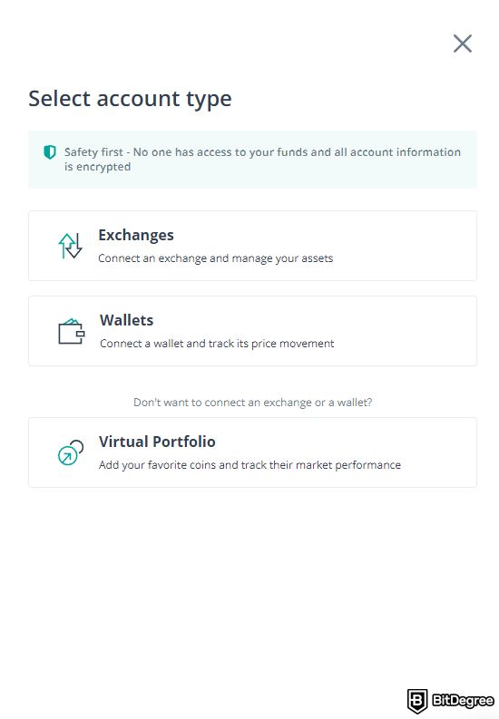 3Commas review: account type to connect to a new account.