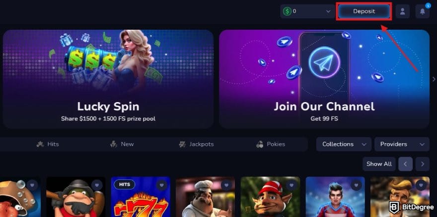 7Bit Casino review: 7Bit Casino homepage with the Deposit button highlighted. 7Bit Casino review: 7Bit Casino homepage with the Deposit button highlighted.
