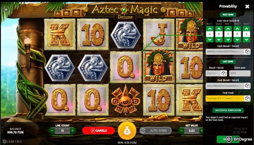 7Bit Casino review: the Aztec Magic game with the Provability side panel on 7Bit Casino. 7Bit Casino review: the Aztec Magic game with the Provability side panel on 7Bit Casino.